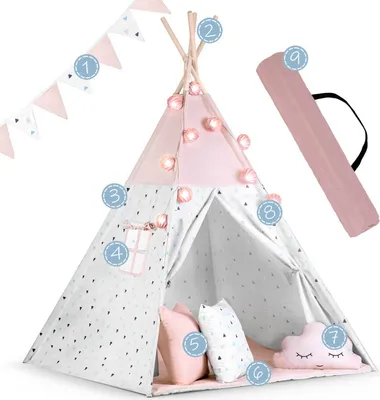 Zdjęcie produktu dla TIPI namiot wigwam dla dzieci TEEPEE Girlanda Poduszki Stabilizator Nukido Różowy