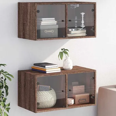 Productafbeelding van Set van 2 Wandkasten met Glazen Deuren Bruin Eikenlook