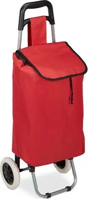 Produktbild von relaxdays nákupný vozík zo syntetických vlákien červený 42,0 x 28,0 x 92,5 cm
