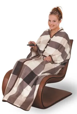 Zdjęcie produktu dla Ponczo kocobluza koc polarowy zapinany narzutka kołdra pled brązowy 2w1