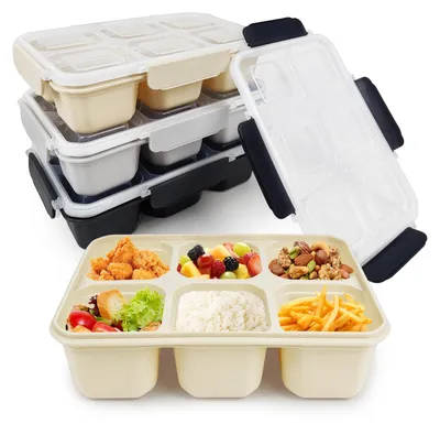 Produktbild von 4-teiliges Snackbox-Set mit Fächern, Bento-Snackbox mit 6 Fächern, Lunchbox für Kinder und Erwachsene, Frühstücksbox, Snackbox, Boxen zur Essenszubereitung, Lunchbox für Schule, Arbeit und Reisen