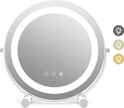 Produktbild von Kozmetické zrkadlo LED osvetlenie, 3 farby svetla stmievateľné, Smart-Touch, zrkadlo na líčenie φ30 cm, stojace stolové zrkadlo otočné o 360°, pamäťová funkcia