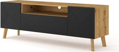 Produktbild von TV Schrank LUXI 160 cm Artisan Oak / Schwarz Matt 2D1K Sideboard Highboard TV Stand mit gefräster fronten MDF mit offene Regale Büfett Fernsehtisch