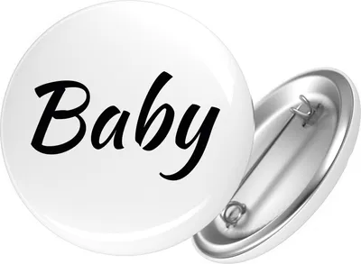 Produktbild von Huuraa Button Baby Schriftzug 59mm rund mit Sicherheitsnadel Ansteckbutton Geschenkidee