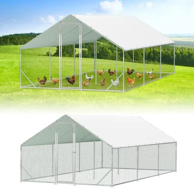 Image de Ikodm – Poulailler avec enclos extérieur, dimensions 3x6x2 mètres. Poulailler, abri pour petits animaux, enclos pour petits animaux, volière, enclos extérieur, cage à poules, bâtiment pour volailles. Structure en acier galvanisé, toit en PE avec porte