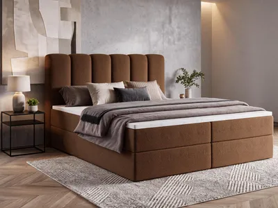 Produktbild von Boxspringbett NOLARO 160x200 cm Komplett-Set mit Bettkasten, Bonell-Matratze und Topper, Bouclé Braun