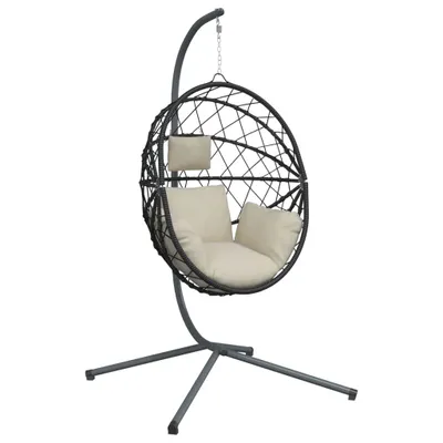 Image de vidaXL Fauteuil suspendu design oeuf avec support Beige Rotin et acier