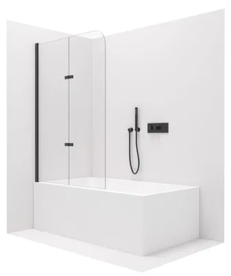 Productafbeelding van CERANO - Douchewand, tweedelig, model Vasca - zwart, mat, transparant glas - 120x140 cm - draaibaar/scharnierend