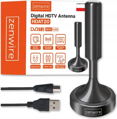 Produktbild von Antenne für terrestrisches Fernsehen - Zimmerantenne - DVBT2 HEVC H.265 - Innenantenne - Leistungsstark - 5 m