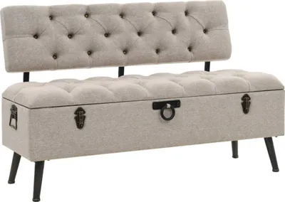 Produktbild von Sitzbank mit Stauraum und Rückenlehne 110cm Creme Stoff