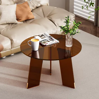 Runde Acryl-Salontafel, dunkelbraun, 60×40 cm, modern