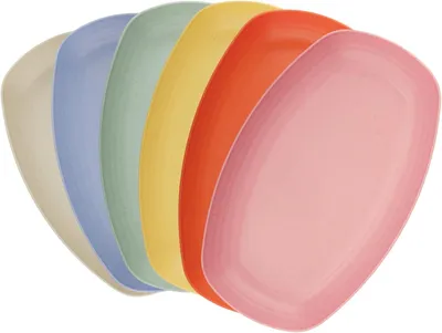 Obrázek produktu pro Sada plastových talířů oválného tvaru, rozměry 29,2 x 17,5 cm, 6 kusů, nerozbitné, vhodné do kuchyně