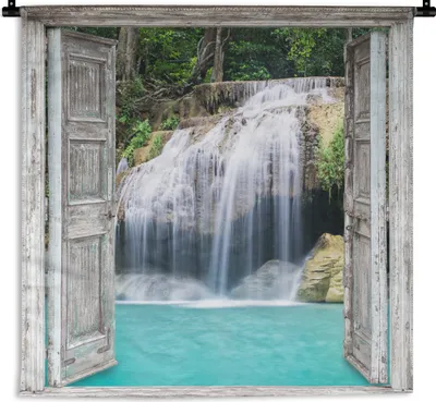 Produktbild von MuchoWow® Wandteppich Wandbehang Aussicht - Wasserfall - Natur - Landschaft 150x150 cm Tapisserie Dekoration Wandtuch - Wohnaccessoires - Modernes