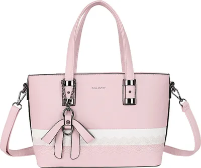 Image de Gallantry, sac shopper femme ajouré, motif vague, nœud et bandoulière, blanc / rose