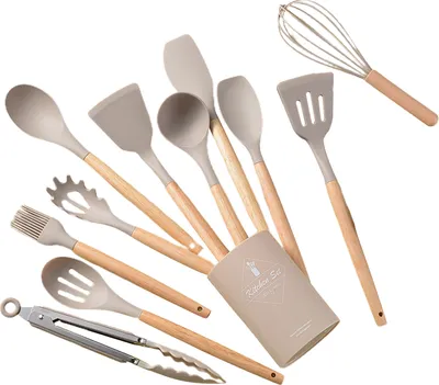 Produktbild von 12/14-teiliges Kochutensilien-Set aus antihaftbeschichtetem, hitzebeständigem Silikon, Spatel, Löffel, Ölbürste, Schaufel, Schneebesen für zu Hause