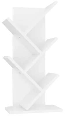 Image de Étagère bibliothèque en forme d'arbre, 4 niveaux, séparateur de pièce, étagère en bois, 60 cm, blanche