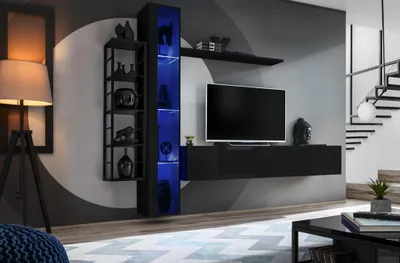 Obrázok produktu pre Nástenná jednotka čierna dizajnový TV stojan nábytok do obývačky kompletný príborník
