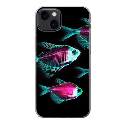 Produktbild von MuchoWow® Handyhülle Schutzhülle Hülle für iPhone 13 Fisch - Lila - Blau Silikon Softcase Handy Hülle - Karteninhaber