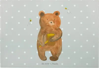 Produktbild von Mr. & Mrs. Panda Großes Schneidebrett Bär Honig - Grau Pastell - Geschenk, Hackbrett, Servierplatte, Partner, Brotzeitplatte, Verliebte, Glasschneidebrett, Liebe, Teddy