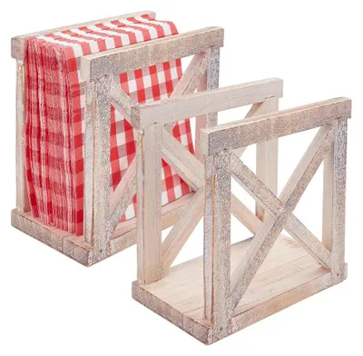 Serviettenhalter aus Holz, 2er-Set, Vintage, 13,9 x 13,01 x 13,9 cm