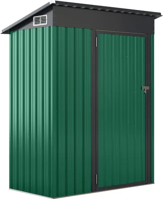 Image de COSTWAY Abri de jardin en métal, 150 x 90,5 x 185 cm | 1,5 m³, abri de jardin avec toit à une pente & porte, abri de jardin verrouillable, abri de jardin extérieur vert