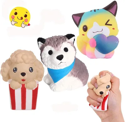 Productafbeelding van Squeeze speelgoed husky kat mopshond langzaam - Set van 3 - Stijgende Squishy Anti Stress Geurige Kawaii Angst Relief