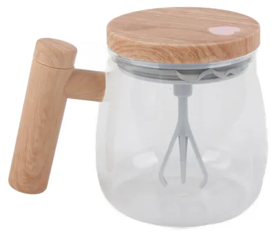 Zdjęcie produktu dla Kubek do kawy z automatycznym mieszadłem i przezroczystą pokrywką, beżowo-biały, 350 ml, 400 mAh, IPX6, złącze typu C, przełącznik dotykowy, elektryczny kubek z mieszadłem do mleka