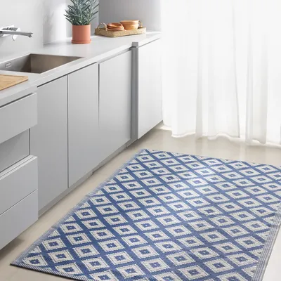 Produktbild von JEMIDI Outdoor Teppich 120x180cm groß - Terrassenteppich Balkonteppich Außenteppich - Balkon Teppich Garten Läufer Gartenteppich - Raute Muster Blau