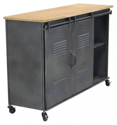 Immagine prodotto di Mobile in acciaio e legno con ripiani e ante scorrevoli 116x40xH77 cm