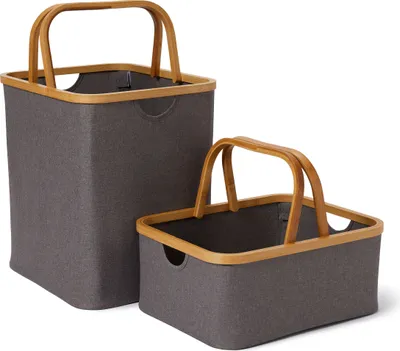 Produktbild von Lumaland Bambus-Rahmen-Aufbewahrungskorb - 2er-Set - Grau