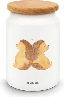 Produktbild von Mr. & Mrs. Panda Frischhaltedose Igel händchenhaltend - Weiß - Geschenk, Keksdose, Vorratsbehälter, Dose, keramikdose, behälter, glücklich, Verknallt, Freundin, Hochzeit