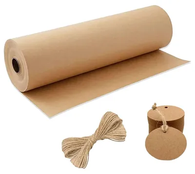 Produktbild von Rolle Kraftpapier mit 20 Etiketten und Jute Schnur