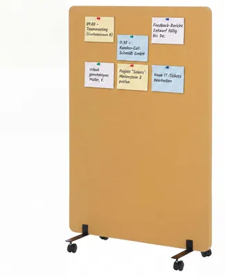 Productafbeelding van Akoestische scheidingswand HWC-G77, kantoorscheiding met zichtbescherming, verrijdbaar, dubbelwandig, met stoffen/textiele bekleding, ongeveer 127x80 cm, geel