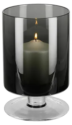 Produktbild von FINK Vase VIANA - Windlicht auf klarem Fuß, mundgeblasenes Glas, grau, H 23 cm, Ø 15,3 cm, Glasvase für Tischdeko