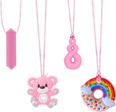 Obrázok produktu pre Silikónové hračky na žuvanie, 4 kusy, ružové, mäkké, vhodné pre deti s autizmom