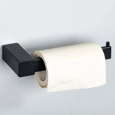 Produktbild von Ibenzoa® Matt-schwarzer Toilettenpapierhalter aus Edelstahl (SUS 304), 165 x 75 x 32 mm – Multifunktional als Küchenrollen- und Handtuchhalter, inkl. Schrauben & Dübel