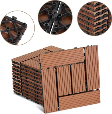 Produktbild von Peviasot WPC Terrassenfliesen 66er Spar Set für 6m², 30x30 cm, Braun in Holzoptik, für Garten Balkon Bodenbelag mit Drainage und Klicksystem