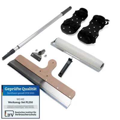 Produktbild von Epoxidharz Bodenbeschichtung werkzeug Set 4tlg PL250 | 40cm Entlüftungsroller | Teleskopstiel | Stehrakel | Nagelschuhe