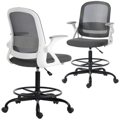 Obrázek produktu pro Ergonomická kancelářská židle – židle k psacímu stolu – sklopné područky – otočná – polstrované sedadlo – kovová konstrukce – šedá barva