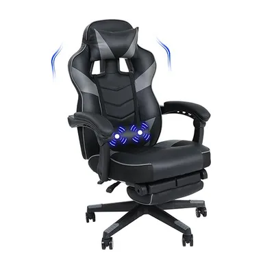Produktbild von Puluomis Gaming Stuhl mit Massage und Fußstütze 150kg, Bürostuhl Ergonomisch Chefsessel Schreibtischstuhl Racing Stuhl Computerstuhl Grau Schwarz