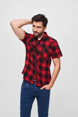 Image de Brandit Chemise à carreaux à demi-manches rouge/noir - XL