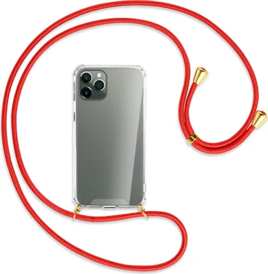 Produktbild von Handykette Backcover-Schutzhülle mit Band (Metall goldfarben) für Apple iPhone 11 Pro - rot