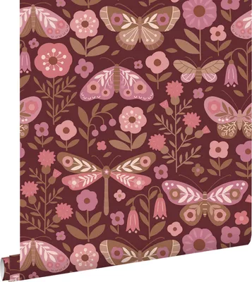 Zdjęcie produktu dla ESTAhome Tapeta kwiaty i motyle ciemnego fioletuIróżowym 50 x 900 cm