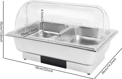 Immagine prodotto di Scaldavivande elettrico - Scaldavivande da buffet - 2 scomparti - 9 L - Comandi touch - 600 W - 35–90 °C - Acciaio inossidabile