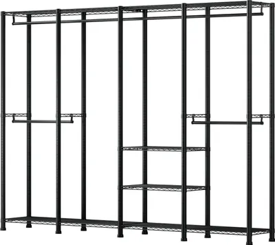 Produktbild von SucceBuy Verstellbarer Kleiderständer mit 4 Stangen & 10 Regalen, belastbar bis 499 kg – Stabiler offener Kleiderschrank für Schlafzimmer, Geschäft oder Flur