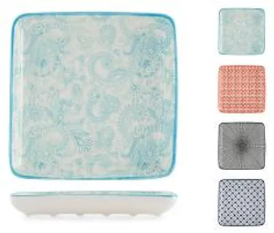 Immagine prodotto di H&H Set 6 Piatti In Porcellana Quadro Assortiti Cm15,6
