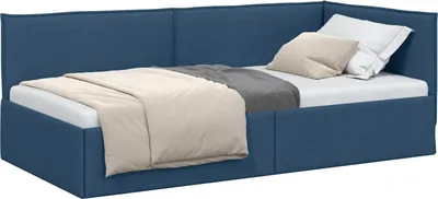 Obrázek produktu pro vidaXL Rohový rám postele s čelem modrý 100 x 200 cm látka