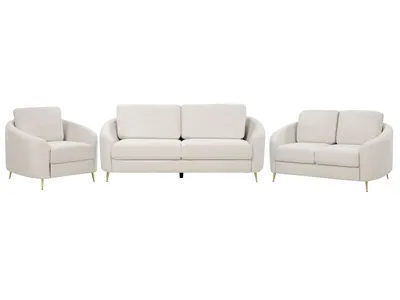 Produktbild von BELIANI Sofa Set 3-Teilig Hellbeige Stoffbezug mit Armlehnen Goldenen Metallfüßen Glamourös Modern Wohnzimmer 2-Sitzer 3-Sitzer und Sessel