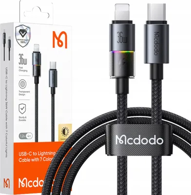 Obrázok produktu pre Mcdodo USB-C rýchlonabíjací kábel pre iPhone Lightning 36 W 1 m LED čierny