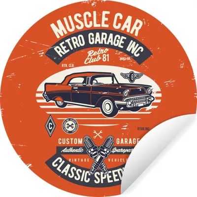 Produktbild von MuchoWow® Runde Wandtattoo - Wandsticker Tapete Aufkleber Autos - Oldtimer - Zeichnung Ø 80 cm Selbstklebend und Repositionierbar - Wandaufkleber - Kreis - Mauerkreis - Wand Bilder - Wandsticker - Wohnzimmer Dekoration - Dekoration für die Wände - Aluminium - Babyzimmer